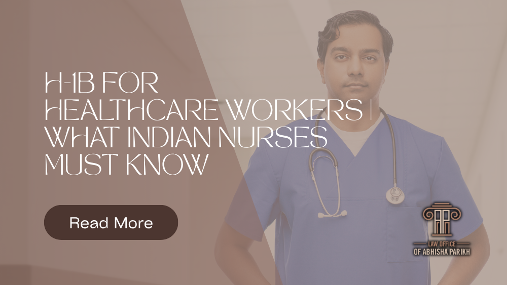 Indian healthcare worker in scrubs with a stethoscope standing confidently, representing H-1B visa guidance for nurses and medical professionals