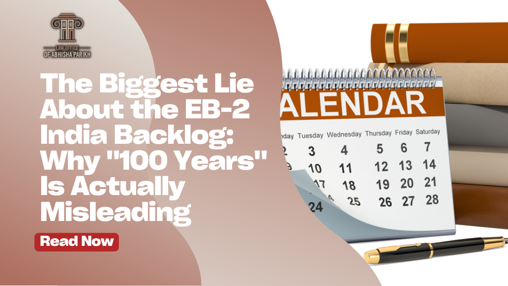EB-2 India green card backlog calendar graphic explaining why the often-cited 100-year wait estimate can be misleading.